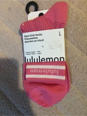 lululemon athletica Pink & White Open Knit Quarter Socks